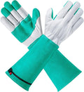 Gardening Gloves, Rose Pruning Gloves Thorn Proof, Long Cowleather Gauntlet Yard Work Gloves with Adjustable Cuffs