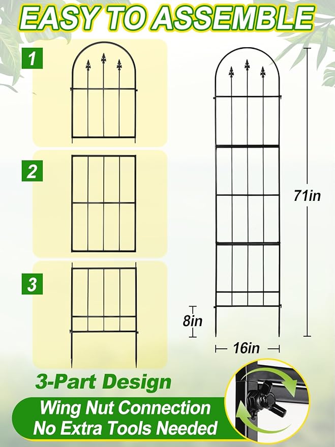 2 Pack Garden Trellis for Climbing Plants Outdoor - 16'' W x 71" H Large Rustproof Metal Plant Support Trellis, Decorative Panels for Climbing Rose, Clematis and Trumpet Vine