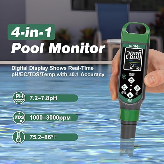 pH Meter Digital Display Color Screen 4 in 1 pH Tester pH EC TDS Temp Water Quality Test Pen Suitable for Home Planting Hydroponics Swimming Pool Drinking Water Brewing Hot Tub NFC DWC