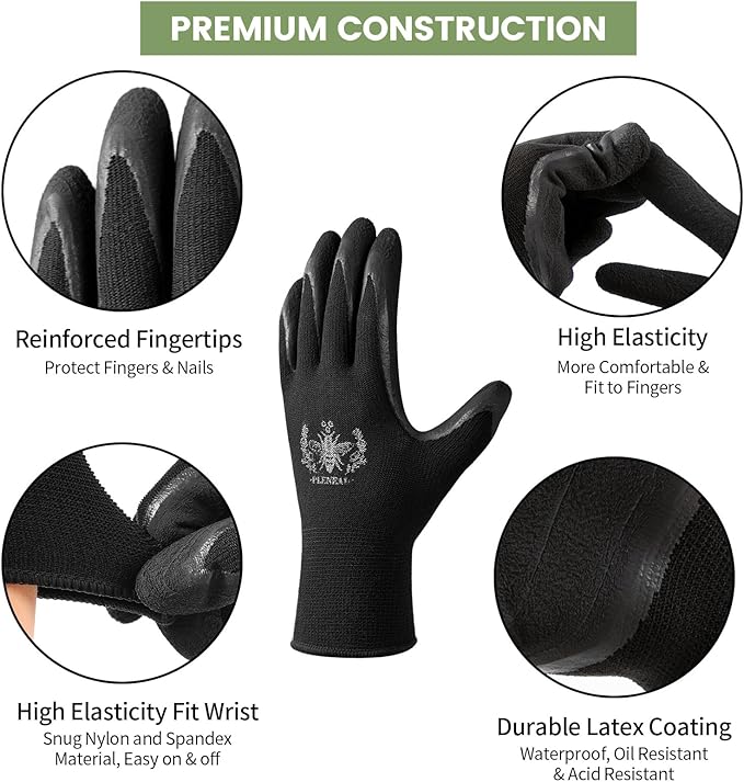 Pleneal Gardening Gloves for Women Men - 6/3 Pairs Garden Gloves with Grip, Latex Coated Working Glove, Medium Size