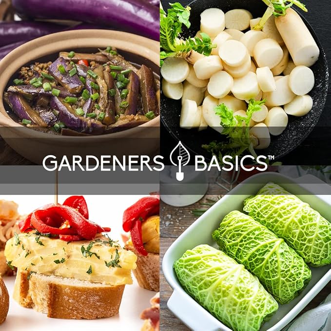 Gardeners Basics, Asian Vegetable Seeds for Planting 8 Packets Bok Choy, Michihili (Napa) Chinese Cabbage, Tatsoi, Onion, White Radish, Serrano, Eggplant for Your Non GMO Heirloom Vegetable Garden