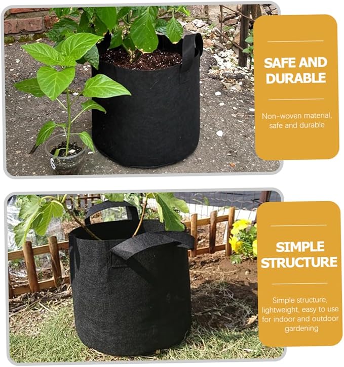 5pcs Non-Woven Plant Growing Bags with Handles, Breathable Flower Nursery Pots for Gardening and Seedling Cultivation, Thickened Black Fabric Grow Bags 25x20cm