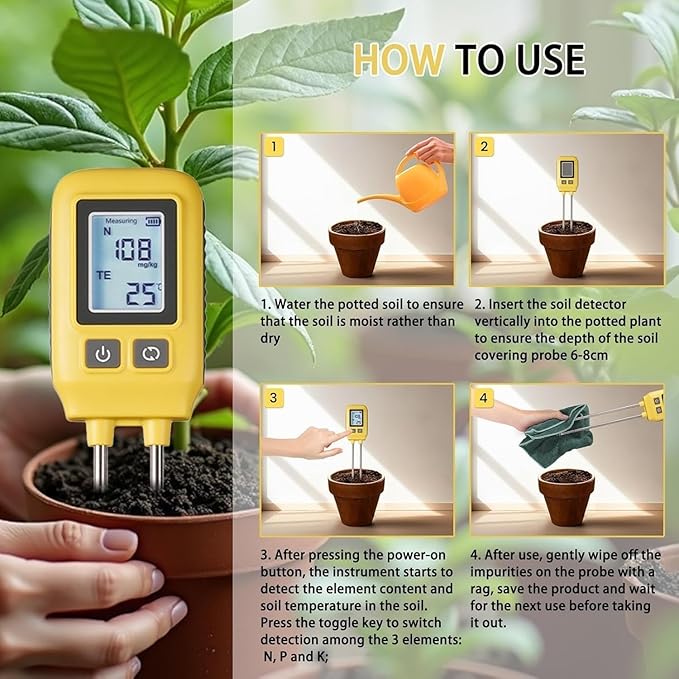 4 in 1 Npk Soil Tester, High Accuracy LCD Digital Soil Temperature Tester, Nitrogen Phosphorus Potassium & Temperature Measurement, for Garden Nutrients Lawn Plant Care Farm. ﻿
