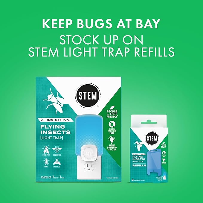 STEM Flying Insect Light Trap Refill Cartridges, Indoor Fruit Fly Trap, Insecticide-Free Pest Control for Home, Attracts and Traps Insects, Official STEM Refills - 4 Count