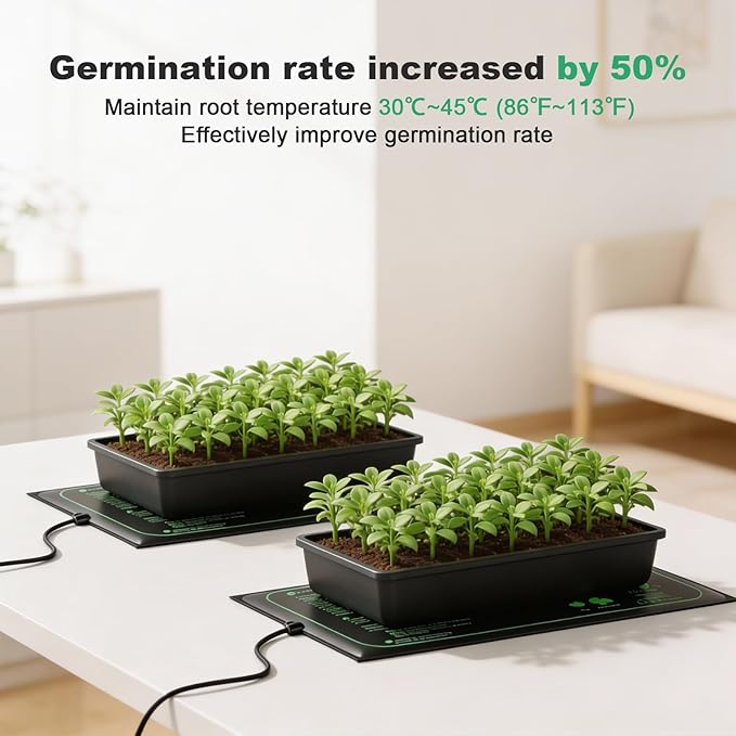 4 Pack Seedling Heat Mats with Thermostat, 10" x 20.75" Waterproof Durable Plant Heating Mat, One Thermostat Connect Multiple Pads for Indoor Plants Germination Brewing Seed Starting