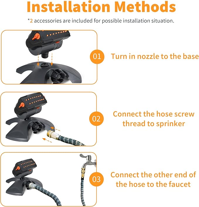 Diivoo Mini Turbo Oscillating Water Sprinklers for Yard, Garden Sprinkler with Large Base, Adjustable Width, Range and Flow Rate, 16 Nozzles, Grey