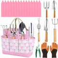Chumia 9 Piece Pink Gardening Tools for Women Mothers Garden Gifts Pink Bow Gardening Set Stainless Steel Heavy Duty Garden Tools Kit with Organizer Bag Ergonomic Wooden Handle for Gardeners Beginner