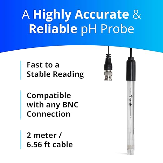 Bluelab PROBPH pH Probe for Water, Replacement Electrode for Meter, Monitor, and Controller with Easy Calibration, Tool for Hydroponic System and Indoor Plant Grow