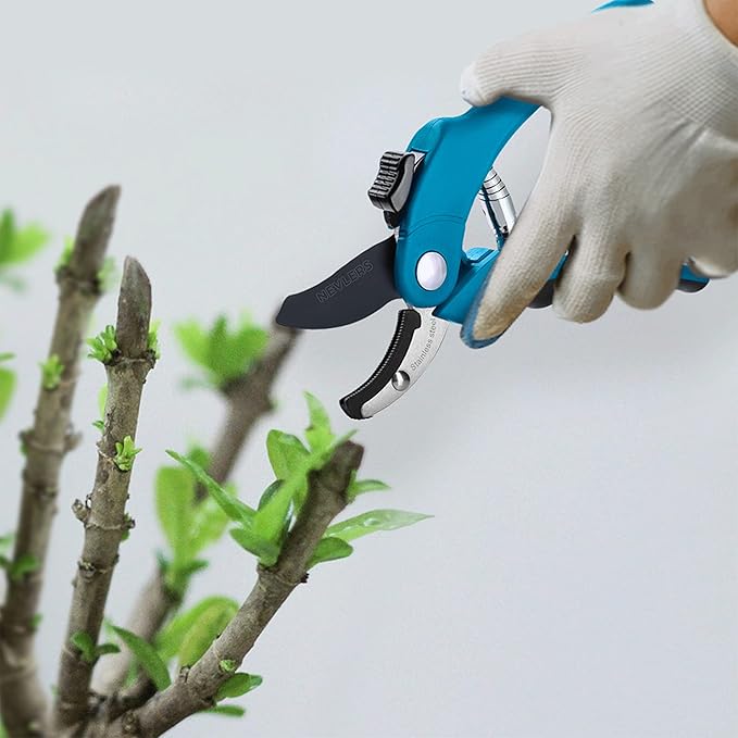 Nevlers 8" Blue Anvil Pruning Shears Heavy Duty | Hand Pruners for Gardening w/Steel Blades, Safety Lock & Ergonomic Handles | 8mm Cut Cap Plant Shears & Branch Cutter for Dead Stems & Small Branches