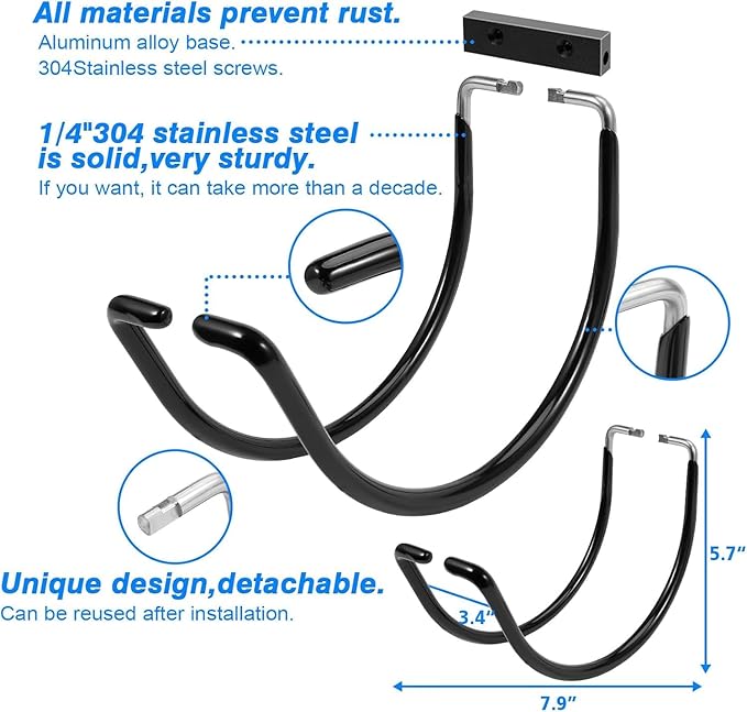Metal Garden Hose Hanger Wall Mounted Water Hose Holder for Outside Yard (1, Black Paint)