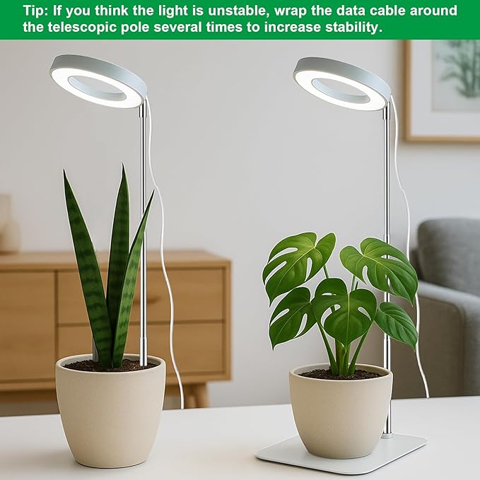 Dual-Use Ring Grow Light for Plants, Full Spectrum LED Plant Light with 4/8/12/18H Auto Timer, 5-Level Dimmable, Adjustable Height 7-17.6 Inches for Indoor Plants, Succulents, Greenhouse 2 Pack