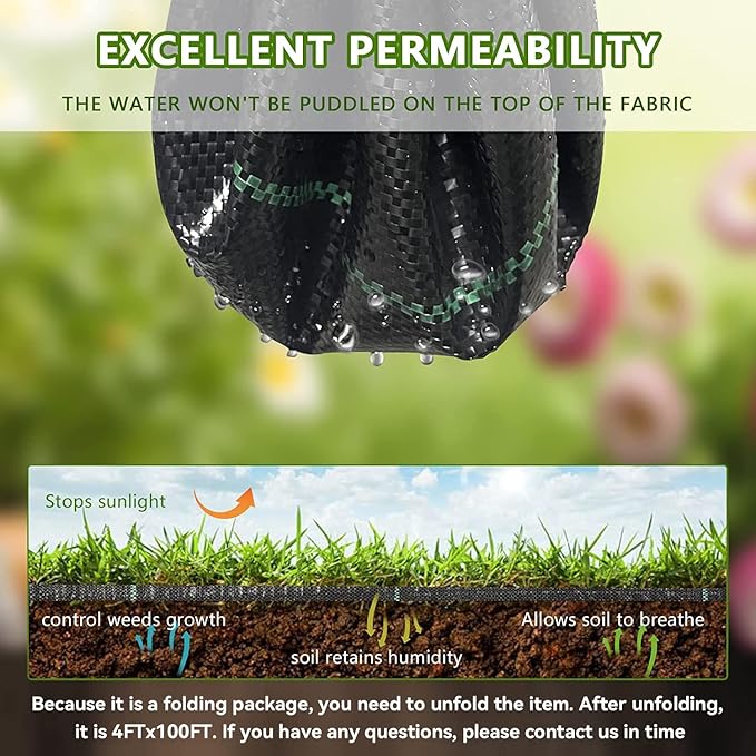 4ftx100ft Weed Barrier Landscape Fabric Heavy Duty，Weed Block Gardening Ground Cover Mat, Weed Control Garden Cloth ，Woven Geotextile Fabric for Underlayment，Commercial Driveway Fabric