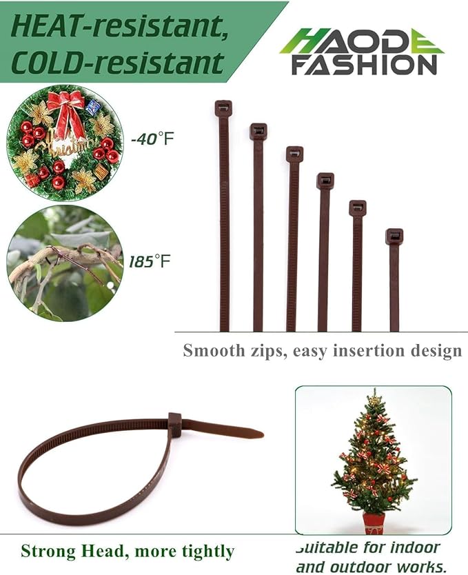 150 Pack Dark Brown Zip Ties 8 Inch, Heavy Duty 50 LBS Fence Cable Ties Color Matches Well with Bark Tree Branches, Gardening Plant Support Ties Outdoor Use