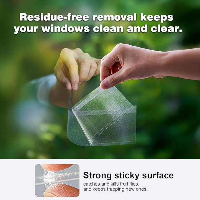 100 Pack Window Fly Traps Sticky Non-Toxic Clear Fly Paper Indoor for Home. No Mess Flies Window Sticky Traps Bug Flies Strips Indoors