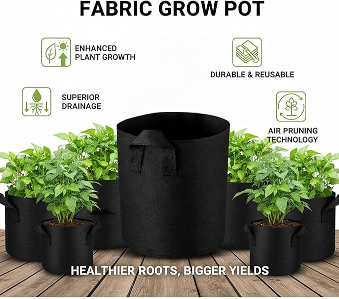 6 Grow Bags, 5 Gallon Strawberry Planter and Potato Grow Bags, Non-Woven Fabric Plant Containers with Dual Handles, Garden Planting Solutions for Vegetables and Fruits, Durable and Breathable Design