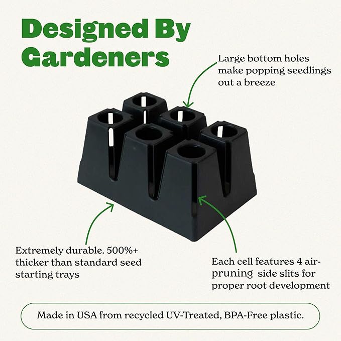 Epic Gardening Reusable Seed Starter Tray - 6 Cell/120 Seedling Starter Trays - Easy Watering, Indoor Greenhouse, Plant Starter, Gardener-Friendly for Seedlings | UV-Treated & BPA-Free - Black