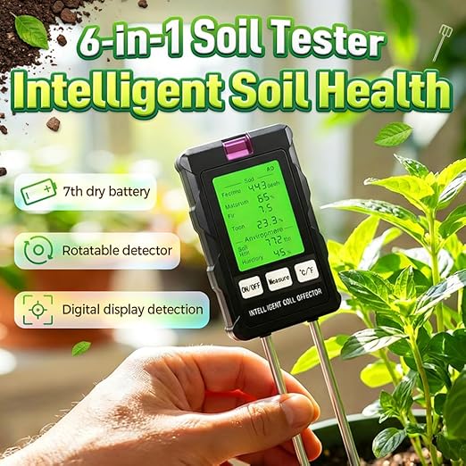 6-in-1 Soil Moisture Meter,Plant Water Monitor,Soil Test Kit -Soil Moisture/Light/Fertility/PH Tester,Professional Soil Tester for Home, Garden, Lawn, Farm, Indoor and Outdoor Use (2PC)