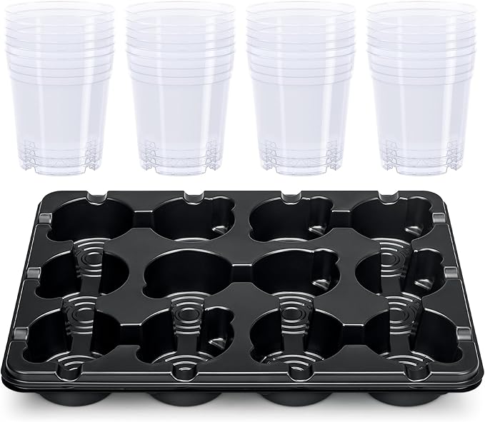 homenote 4 Inch Seed Starting Trays with Clear Nursery Pots, 2-Pack 20-Cell Seedling Starter Trays & 4" Nursery Pots 40 Pcs with Drainage, Plant Starter Germination Trays for Indoor Outdoor Growing
