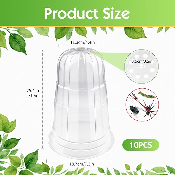10 Pcs Upgraded Transparent Garden Cloches for Plants, Reusable Plant Covers, Plant Protectors from Animals for Garden Plants, Plant Covers Freeze Protection, Compatible with Slug Collar