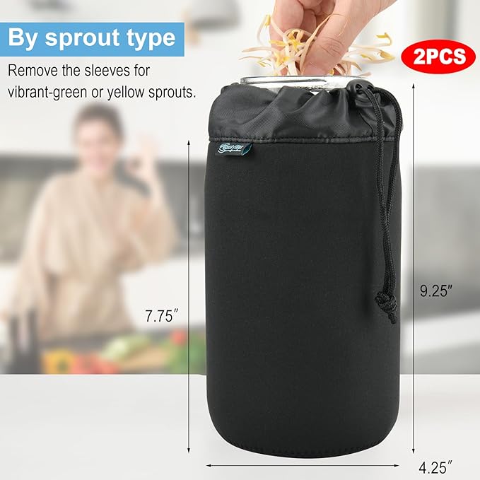 Beautyflier 64oz Mason Jar Wide Mouth Shade Cover Sleeves, Large Half Gallon Mason Jars Sprouting Covers Drinking Glass Insulators Coolers 2 Quart Sprouting Jars Blackout Sleeve, Black, 2PCS
