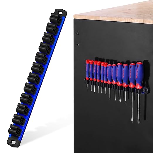 WORKPRO Magnetic Screwdriver Organizer and Wrench Organizer, Aluminum Rail Magnetic Tool Organizers, Tool Holder, Tool Box Organizers, 12-Slot Screwdriver and Wrench Holder (Tools not Included)