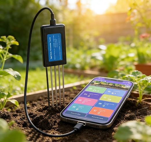 8-in-1 Soil Tester for Android Phone, NPK PH Moisture EC Meter, Digital Soil Test Kit No Charging, High Accuracy Sensor for Garden Lawn Farm Soil Fertility