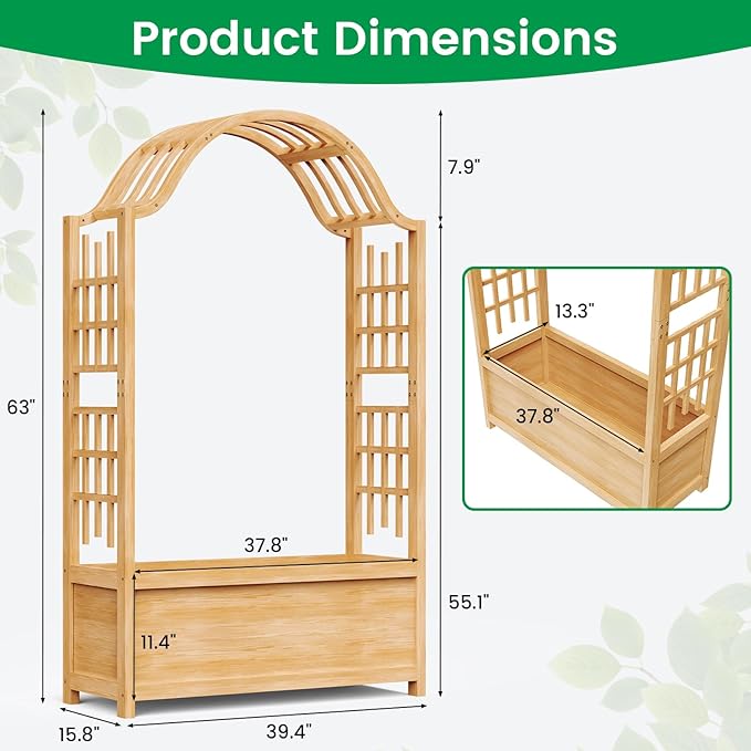 DoCred Raised Garden Bed with Trellis, Freestanding Wood Planter Box with Hanging Roof, Side Trellis Above Ground Elevated Garden Bed Outdoor Planter with Arch Trellis for Climbing Plants Vines Patio