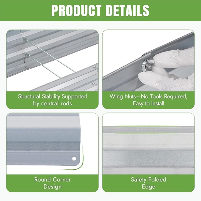 INNO STAGE Galvanized Raised Garden Bed Kits, 8x2x1ft Metal Raised Garden Beds Outdoor, Large Steel Raised Planter Bed with Gloves for Vegetables & Flowers Patio Ground Planter Box(Silver, 2PCS)