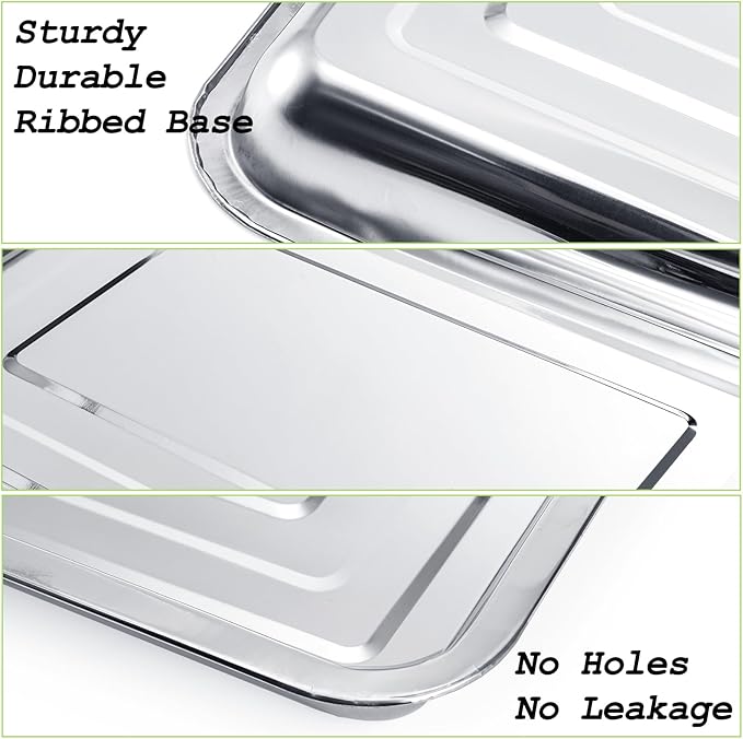 Youeon 10 Pack Seed Starter Tray 15.3x11.4x1.3 Inch, Stainless Steel Seed Sprouting Trays Germination Trays for Beans, Wheat Grass, Herbs, Broccoli & More, Plant Trays for Indoor Outdoor