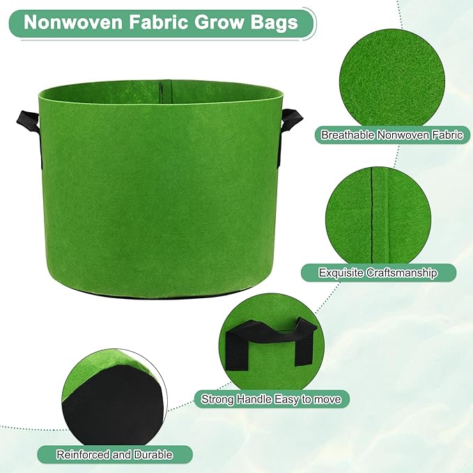 M METERXITY 5-Pack Plant Grow Bags 7 Gallon Grow Bags 300G Thickened Fabric Pots with Durable Handles Plant Garden Grow Pots for Fruits/Vegetables/Flowers/Plants [Green]