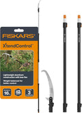 Fiskars XtendControl 16' Tree Pruner with 15" X3 Double-Hooked Saw, Two 4-8 Ft Extension Pole, Lightweight Aluminum Pole Saw for Fast Cutting with Sawdust Reliefs, Secure Locking System, Orange