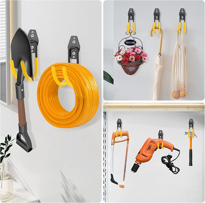 Hose Hanger Wall Mount,Heavy Duty Hose Holder with Screws Metal Hose Hangers for Outside,Hose Rack Suitable for Garage,Garden and Yard,Yellow, 4pack