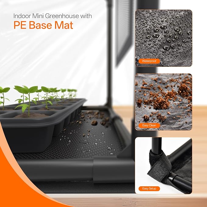 Bstrip Indoor Greenhouse with Grow Light, Mini EVA Tent with PE Base Mat, Ventilation Windows & Zippered Door, 18W Tabletop Greenhouse Light for Seed Starting with Timer, 23.8" x 15.7" x 20.5"