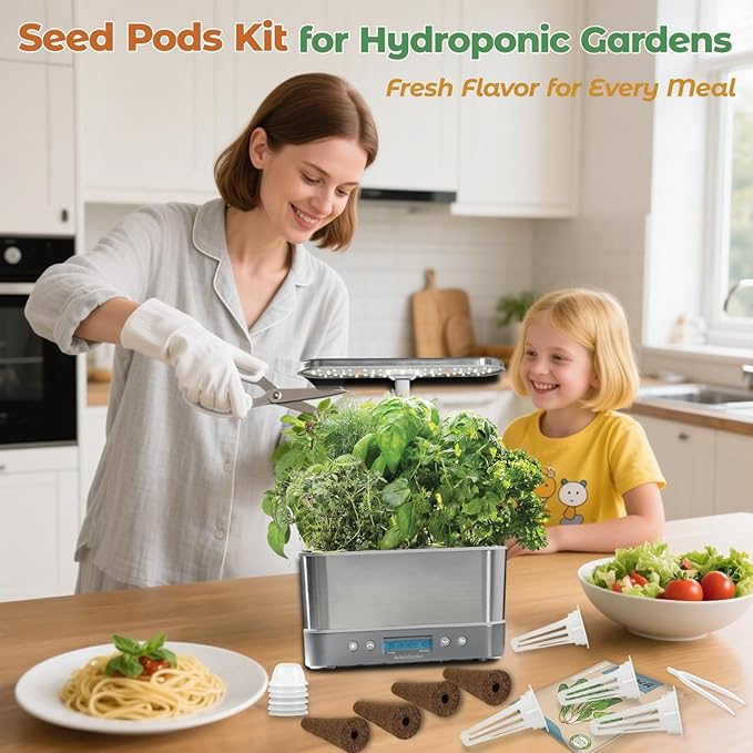 Salsa Seed Pod for Aerogarden - 12 Hydroponic Refill Grow Pods with 6 Packets Seeds of Basil, Cherry Tomato, Bell Pepper, Cherry Radish & Cilantro for Most Hydroponic Systems Ahopegarden, LETPOT, URUQ