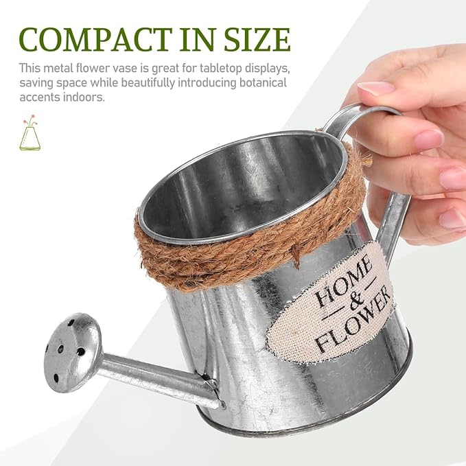 Cabilock 3pcs Rustic Galvanized Metal Vase with Jute Rope Handles - Farmhouse Decorative Flower Pot, Vintage Watering Can Pitcher for Home Decor, Wedding Centerpiece, Tabletop Floral Arrangement