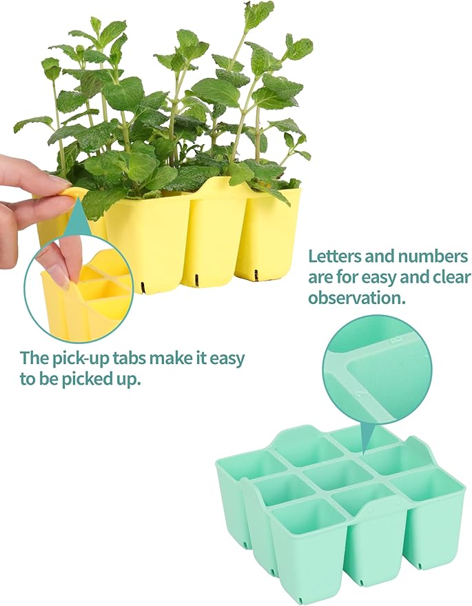 8 Pack Seed Starter Tray, Silicone Reusable Seedling Starter Trays Fit Up to 10" 20" Planting Tray, BPA-Free & Dishwasher Safe, Seed Starting Trays for Vegetable, Flower, Herb (Total 72 Cells)