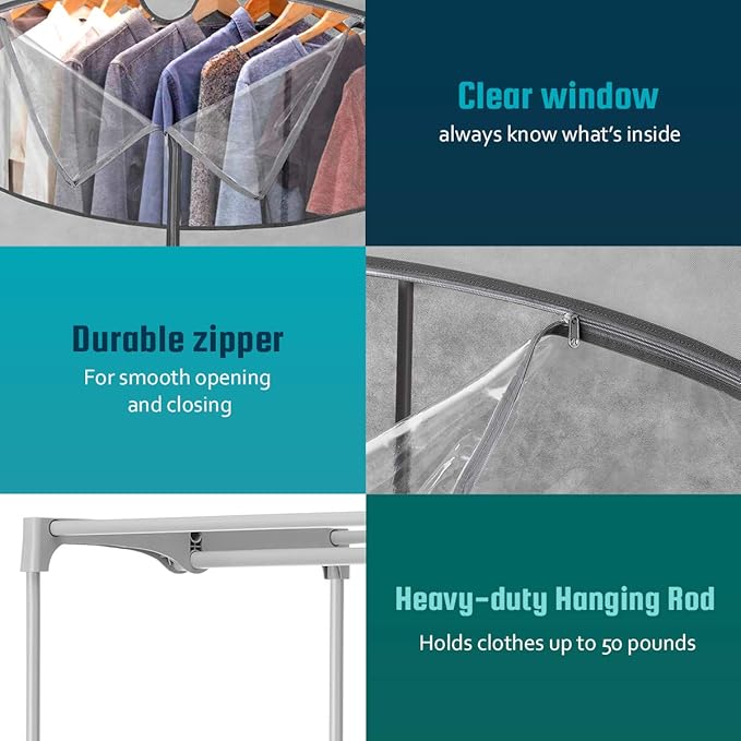 Wardrobe Clothes Storage Organizer Closet with Hanging Rack - Extra Wide - Grey Color - No-Tool Assembly - Extra Strong and Durable - 60" L x 19.5" W x 64"