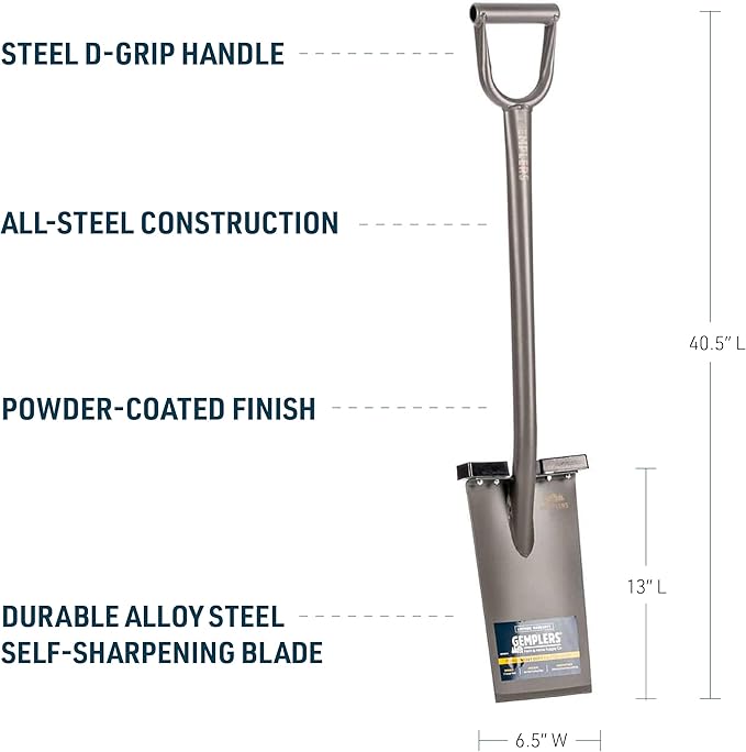 Gemplers All Steel Spade, Self-Sharpening Blade, Two Removable Footpads, 40.5" L