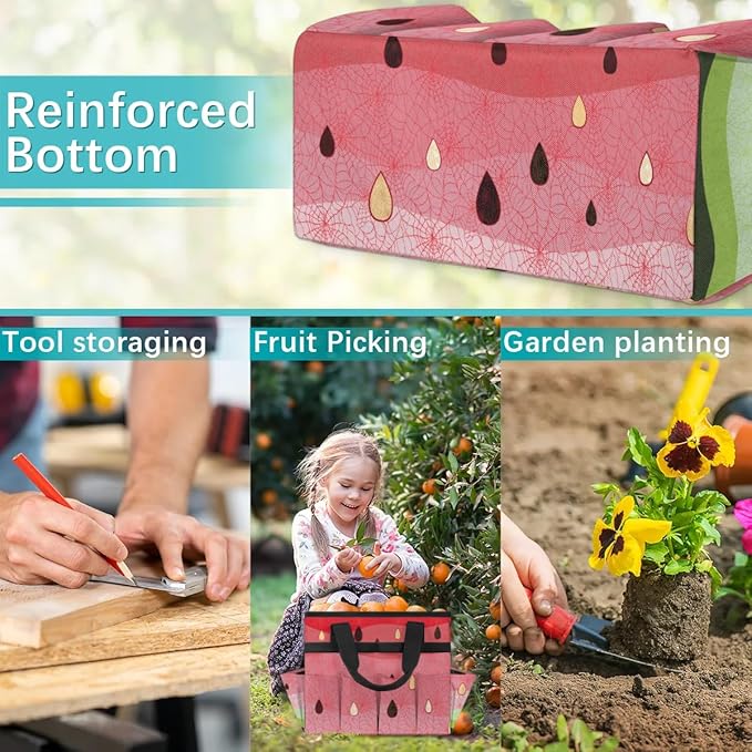 Garden Tool Bag Organizer Garden Tote Bag with Pockets Watermelon Slice Tool Storage Organizer Gardening Tool Kit Holder 13" x 6.8" x 2.8"