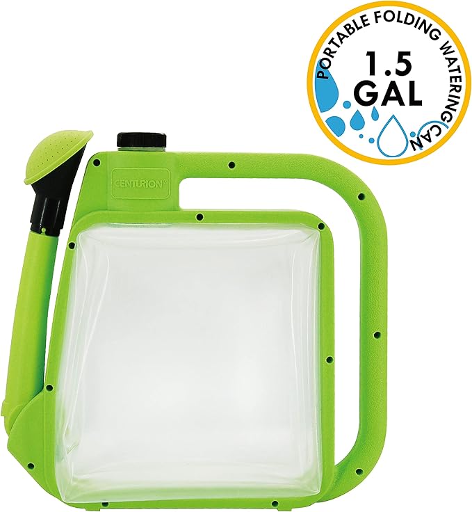 Centurion 1407 Foldable Clear Plastic Watering Can,1½ Gal with Rotating Nozzle, Long Stem Spout, Compact Ergonomic Design with Sprinkler & Pouring System Ideal for Indoor/Outdoor Lawn & Garden - Lime