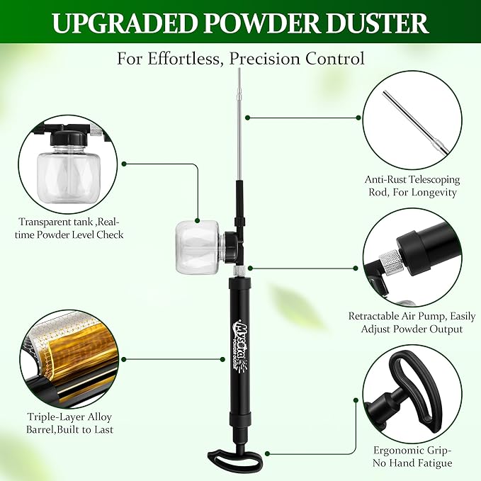 Diatomaceous Earth Powder Duster Adjustable Up to 35.4", Output Adjustable Pump Bulb Duster Powder Sprayer for Pest Control Garden Indoor Home Organic Gardening Agricultural Supply