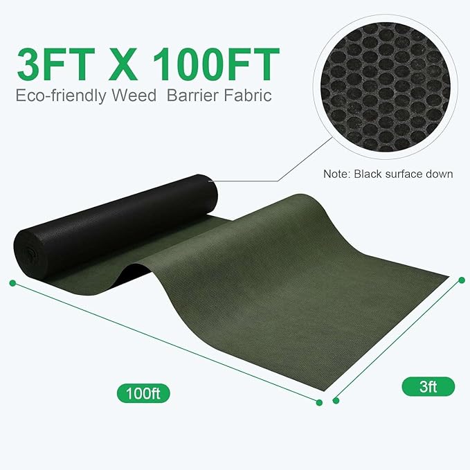 3x100ft Weed Barrier Fabric & Landscape Fabric,5.8oz Heavy-Duty Non-Woven Ground Cover, Easy Setup Weed Control Mat for Garden, Yard, Farm, Orchard, Fruit Trees