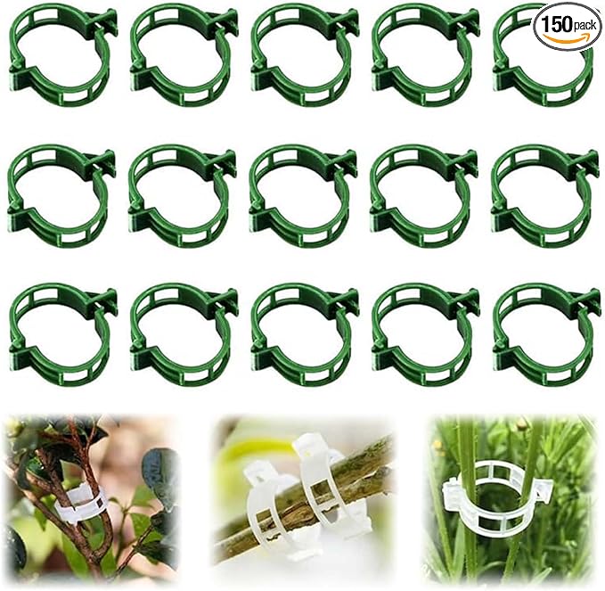 Secured Plastic Plant Clip, 2025 Upgrade Plant Support Clips Reusable Garden Clips, Garden Clips for Climbing Plants, Plastic Trellis Clips Tomato Grape Vine Vegetables Plant Fixing Clips (150, Green)