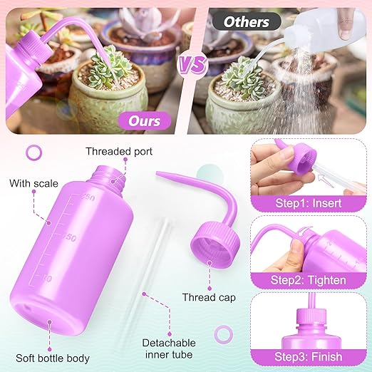 Valchoose 250ML Premium Tattoo Bottle for Extensions, 8.5oz Tattoo Squeeze Bottle No Need to Squeeze Hard, Easy to Carry Eyelash Rinse for Eyelashes, Cleaning(Translucent Purple)