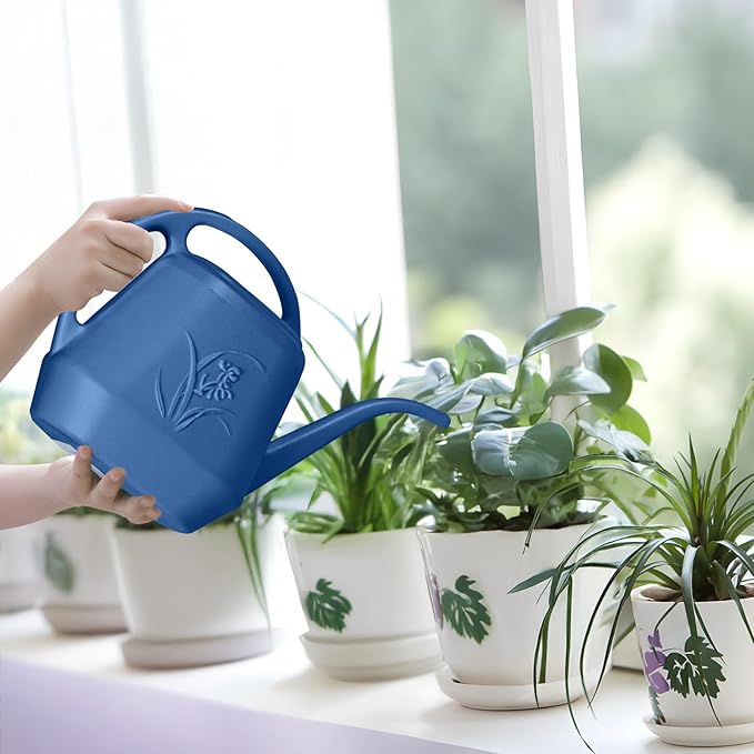 Hand Plastic Watering Can - for Home Plant Garden - 1/2 Gallon - Blue