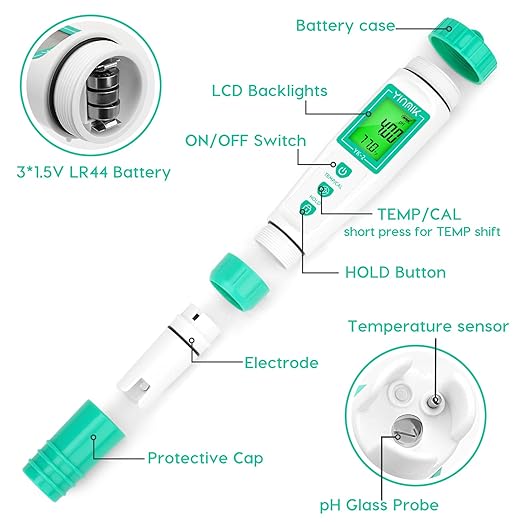 YINMIK Digital pH Meter with Extra Replaceable Probe, Pocket pH Tester for Hydroponics, Accurate Water Tester for Swimming Pool Hot Tub Aquariums Home Wine Brewing