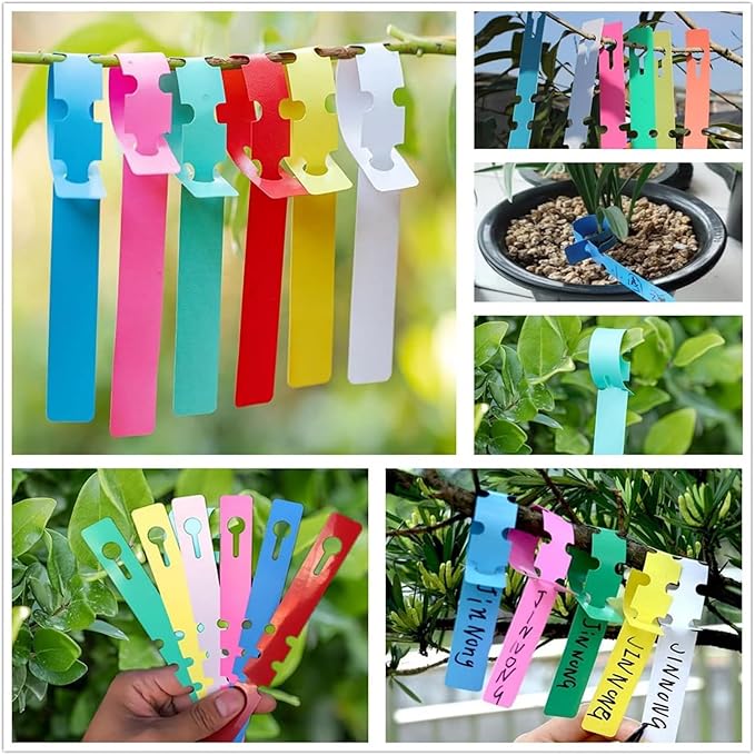 Plant Tree Markers, 600pcs Plastic Hanging Labels with Marker Pen, 6 Colors Adjustable Waterproof Reusable Garden Tags for Nursery and Outdoor Use (Mix Color)