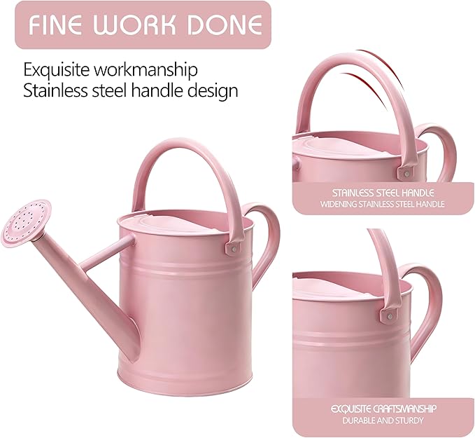 Metal Watering Can for Outdoor and Indoor Plants, Watering Can Decor, 1 Gallon（Pink）