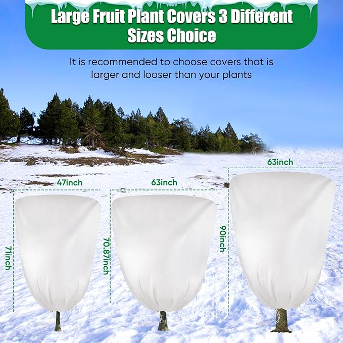 2 Packs Winter Plant Covers Freeze Protection - 90" H X63 W Extra Large Tree Anti-Freeze Covers Frost Cloth Warm Blankets, Plants Shrubs Protector Drawstring Bags Jacket (Thicken 3.2 oz/yd²)