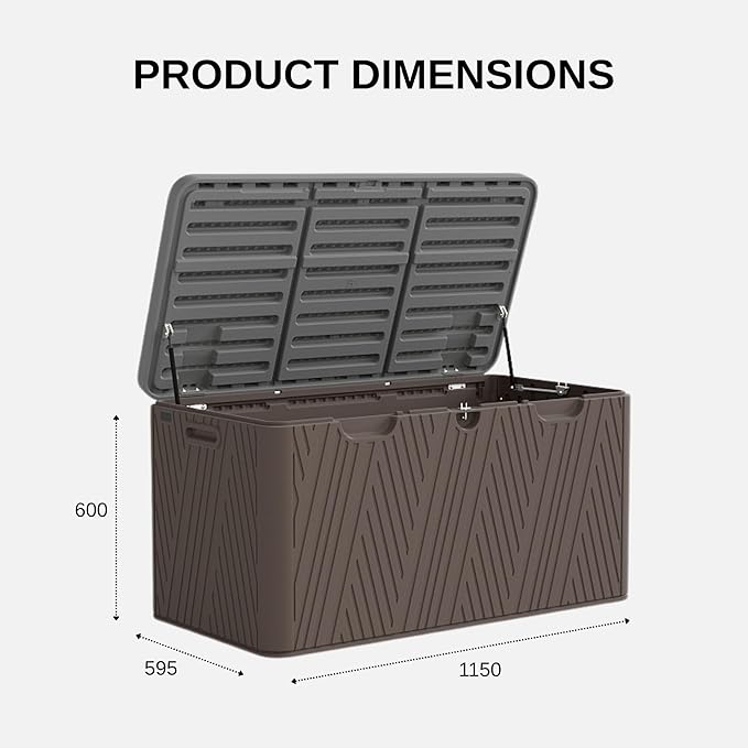 110 Gallon Outdoor Storage Box, Waterproof Patio Deck Box with Lockable Lid, Heavy-Duty HDPE Bench for Garden Tools, Cushions, Brown